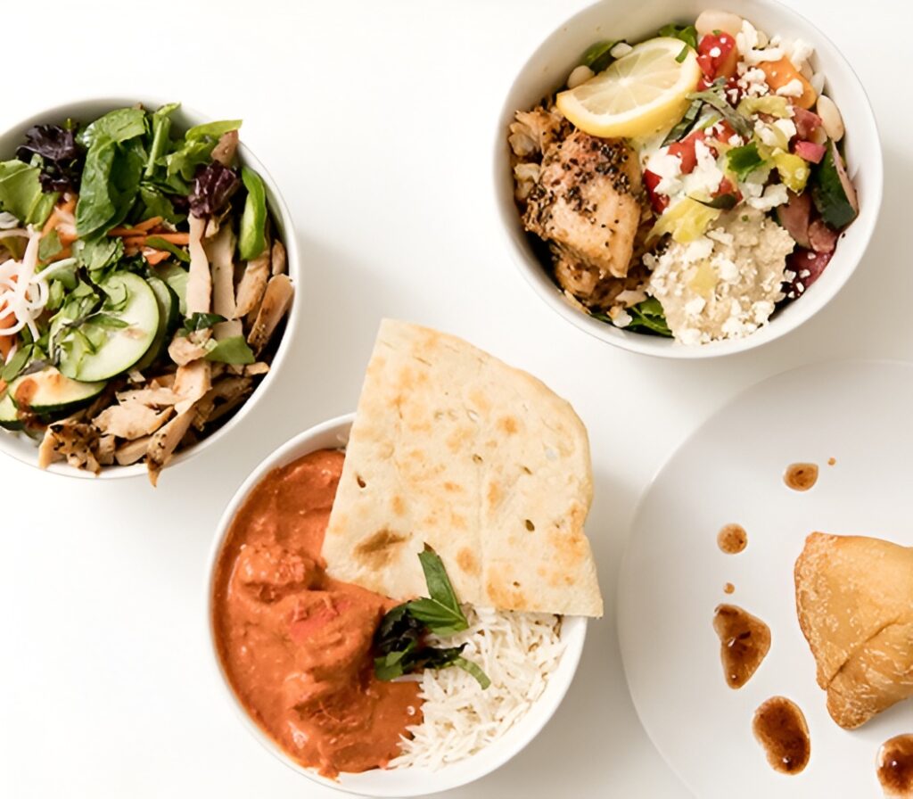 Colorful lunch bowls and global flavors served by Lish catering.