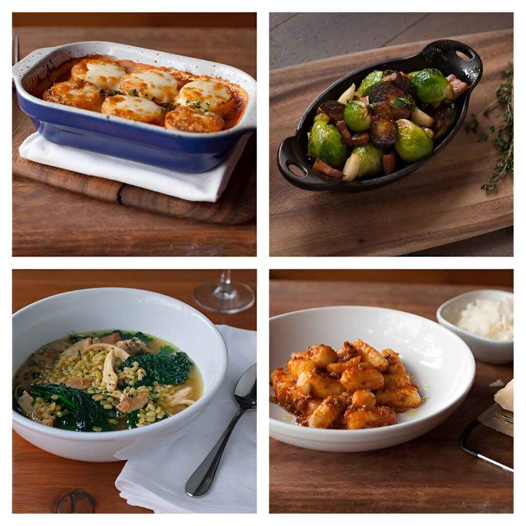 Fresh seasonal dishes from Lish, featuring pasta, greens, and hearty sides.