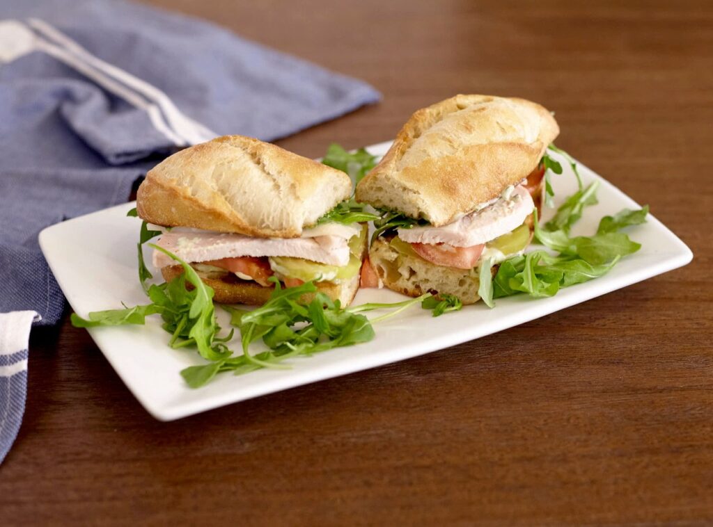 Turkey pesto baguette sandwich for fresh office lunch catering by Lish.