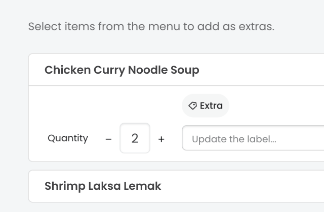 Lish Group Order screen for office admins to add extra meals from the menu with quantity and label